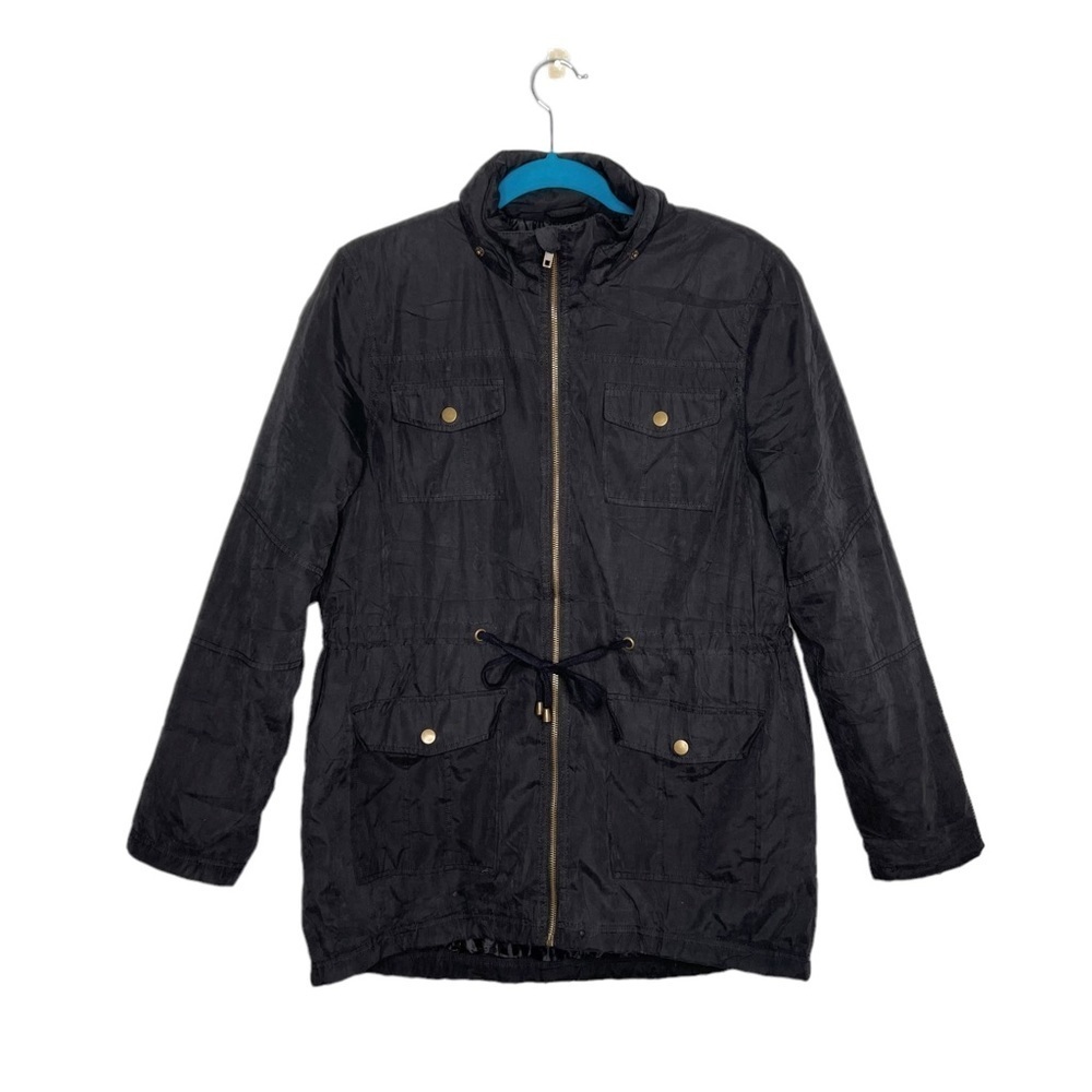 Shinestar Black Anorak Utility Long Line Zip Front Jacket Coat